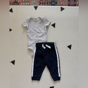Carter’s|Baby gender neutral cute outfit,joggers & short sleeve stripe knit top•